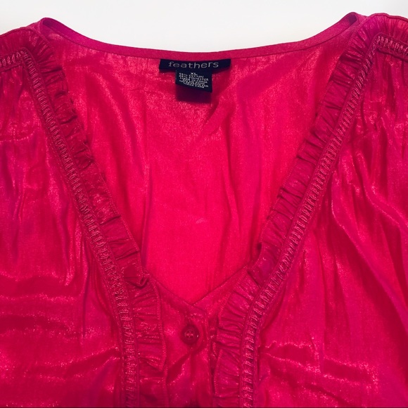 feathers Semi Cap Sleeve Fuchsia Buttoned Blouse - Picture 4 of 8